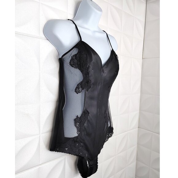 Vintage Y2K Black Teddy Lace Sequins Silky Sheer Victorias Secret 2003 Small New - Picture 2 of 11